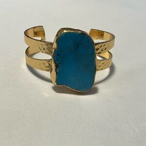 Gold and Blue Stone Cuff Bracelet
